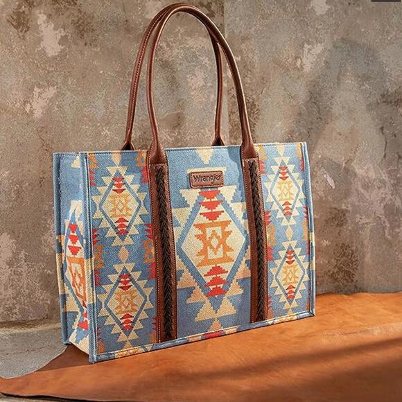 NWT! Wrangler Southwestern Pattern Dual Sided Print Canvas Wide Tote - Picture 8 of 9